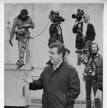 Richard E. Hawk, the defense attorney for mass murderer Juan Corona, outside the Solano County courthouse in Fairfield, waiting for Corona verdict