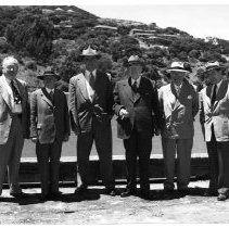 Photographs of Angel Island, 1950. Visit of Angel Island Foundation to Angel Island. L to R - C. Winslow, A. Drury, T. Plant, Jr., F. Athern, G. Gerhardt, A. Neasham