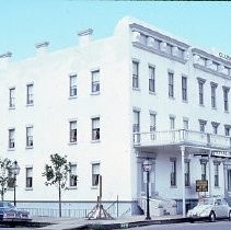 Old Sacramento. View of the Clarendon House apartment building on the corner of Second and L Streets