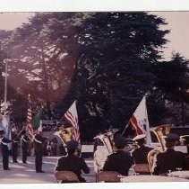 View on the west side of the California State Capitol grounds. This view shows preparations for the gala to celebrate the completion of the restoration
