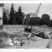 Exterior view of the California State Capitol showing the demolition of the apse or center section to make room for the Annex on the east side of the building