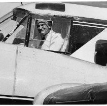 Sen. Barry Goldwater, piloting airplane on a campaign tour of Northern California