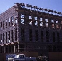 Old Sacramento. View of the Fratt Building under construction at 2nd and K Streets