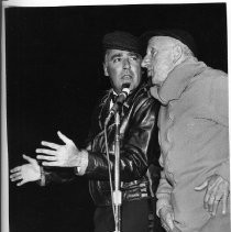 Jimmy Durante at the California State Fair, 1963 with Peter Lawford at the microphone