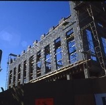 Old Sacramento. View of the Fratt Building under construction at 2nd and K Streets