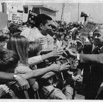 Presidential candidate Eugene McCarthy greets supporters at the airport