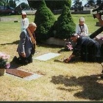 Tule Lake Linkville Cemetery Project 1989: Three Religious Figures and Film Crew