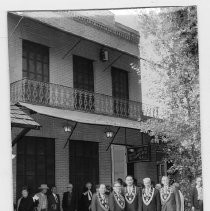 View of members of the Native Sons of the Golden West during the dedication ceremonies of their museum in 1967 at Columbia State Park in Columbia, California