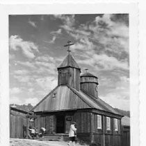 View of visitors at the chapel on Fort Ross State Park