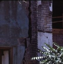 Old Sacramento. View of the west wall of Pioneer Hall before reconstruction