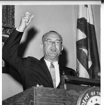 President Lyndon B. Johnson on a campaign visit to the Sacramento area, giving a speech