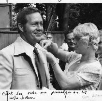 William Clark receiving California's highest award for heroism, the Medal of Valor. Clark is California Department of Forestry fire crew supervisor who rescued five persons whose boat had capsized in heavy surf near Oceano February 2, 1977