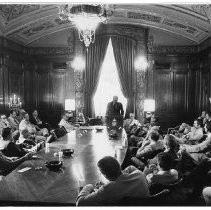 Alan Cranston US Senator, addressing a meeting