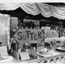 View of Sutter County's exhibit booth at the California State Fair. This was the last fair held at the old fair grounds