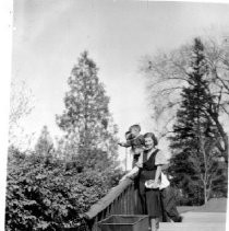 Couple with child and bridge