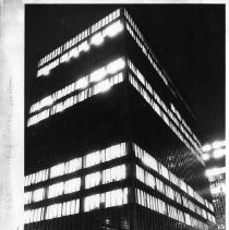555 Capitol Mall building at night. Ground floor sign says "Union Bank"