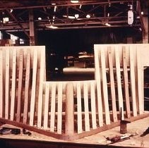 Old Sacramento historic district. View of the Virginia and Truckee #16 Empire railroad engine under construction at the Bethleham Steel Company