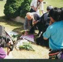 Tule Lake Linkville Cemetery Project 1989: Three Religious Figures and Film Crew