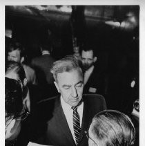 Eugene McCarthy, speaking with reporters