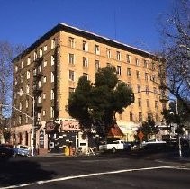 Views of redevelopment sites showing hotels, theaters, restaurants and other businesses. This view is the Hotel Berry at 729 L Street