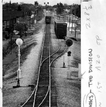 Train cars on the Southern Pacific Railroad tracks in Davis