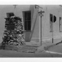 View of the plaque and monument in front of the Angels Hotel, home to Mark Twain's "Jumping Frog of Calaveras County" fame . California State Landmark #734, Calaveras County