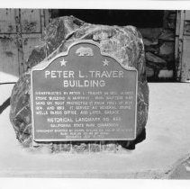 View of the plaque for the Peter L. Traver Building in Murphys, California State Landmark #4666 Calaveras County