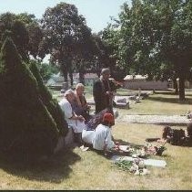 Tule Lake Linkville Cemetery Project 1989: Three Religious Figures Near the Gravemarker