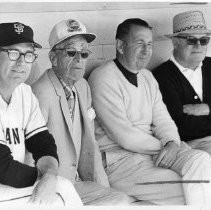 Charles "Chub" Feeney (shown second from left) leaves Giants" front office to become president of the National League. Also shown are Giants Manager Clyde King, Secretary Eddie Brannick and President Horace Stoneham