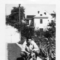 Frank Smittgen, Jr. and family, circa 1945--from the scrapbook "Flora Schmittgen: This Is Your Life - April 7, 1955 Frank Schmittgen, Jr. and dog, circa 1945--from the scrapbook "Flora Schmittgen: This Is Your Life - April 7, 1955