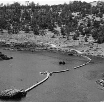 View of the top of McLaughlin's Wall, built in 1897 to divert the Feather River at Oroville, Butte County to permit gold mining