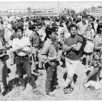 Students gather at 4th and N Sts near downtown Sacramento in advance of a march