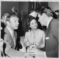 Henry Gibson, the actor, with Governor Ronald Reagan and an unidentified woman