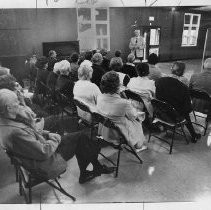 Harold T. "Bizz" Johnson, California state senator (1948-1958) and U.S. Congressman (1958-1981). Here, he addresses a group of senior citizens in Westwood (Lassen County)