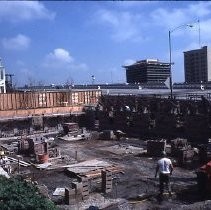 Old Sacramento. View of the Fratt Building under construction at 2nd and K Streets