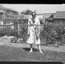 Woman wearing gasmask