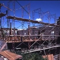 Old Sacramento. View of the Fratt Building under construction at 2nd and K Streets