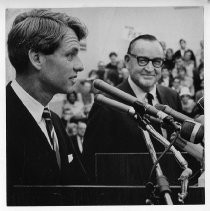 Senator Robert F. Kennedy (D-NY) in Sacramento, campaigning for Gov. Pat Brown in the Sacramento City College gym