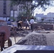 View of Macy's Department Store at K and L Streets between 5th and 6th Streets and construction of the Downtown Plaza surrounding the store