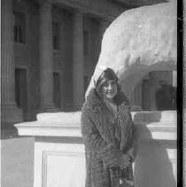 Two unidentified women standing in front of the State Capitol