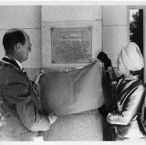 View of the bronze plaque located on the west entrance of the California State Capitol building donated by the Native Daughters and Sons of the Golden West