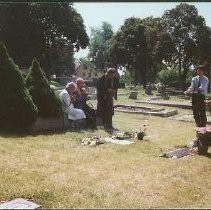 Tule Lake Linkville Cemetery Project 1989: Religious Figures Pray to the Gravemarker