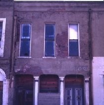 Old Sacramento historic district. View of the buildings on Front and K Streets before reconstruction