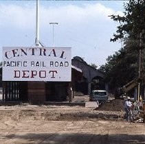 Old Sacramento. View of the Central Pacific Railroad Depot