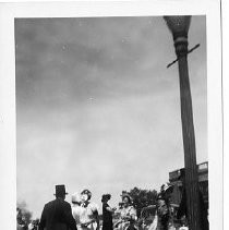 View of the participants in "Theodore Judah Day" dressed in period costumes enjoy the festivities at the Southern Pacific Depot