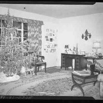 A living room decorated for Christmas