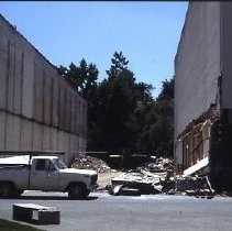 Demolition site at K and L, 12th and 13th Streets for the new Hyatt Hotel in 1984. A State of California building and a public parking lot occupied the site