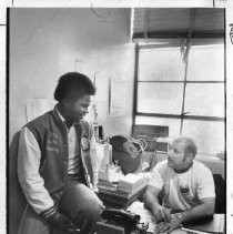 Drungo Hazewood of Sacramento chats with coach Dave Hotell after signing a letter of intent (baseball) with USC. He went on to play for the Baltimore Orioles in the Major Leagues