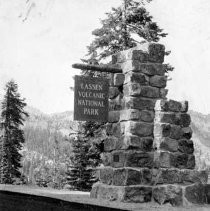 Stone Pillar and Sign Marking Entrance to Lassen Volcanic National Park