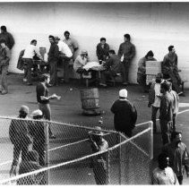 Inmates in Groups in Prison Yard